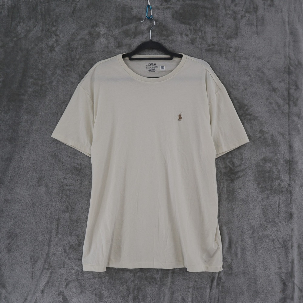 Polo Ralph Lauren T-Shirt Mens Large Cream Classic Fit Cotton Short Sleeve Pony